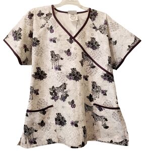 Faux wrap zebra scrub top